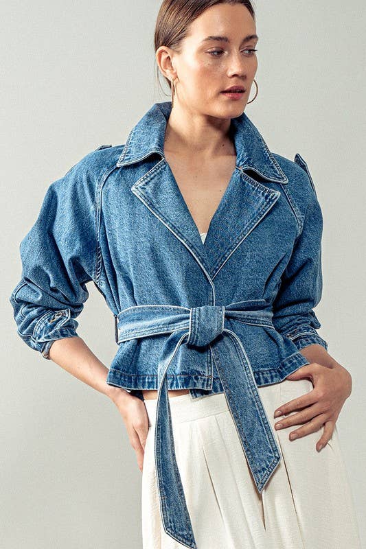 THE Stephanie Cropped Denim Trench