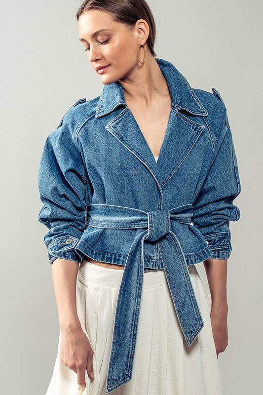 THE Stephanie Cropped Denim Trench