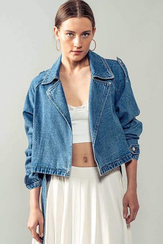 THE Stephanie Cropped Denim Trench
