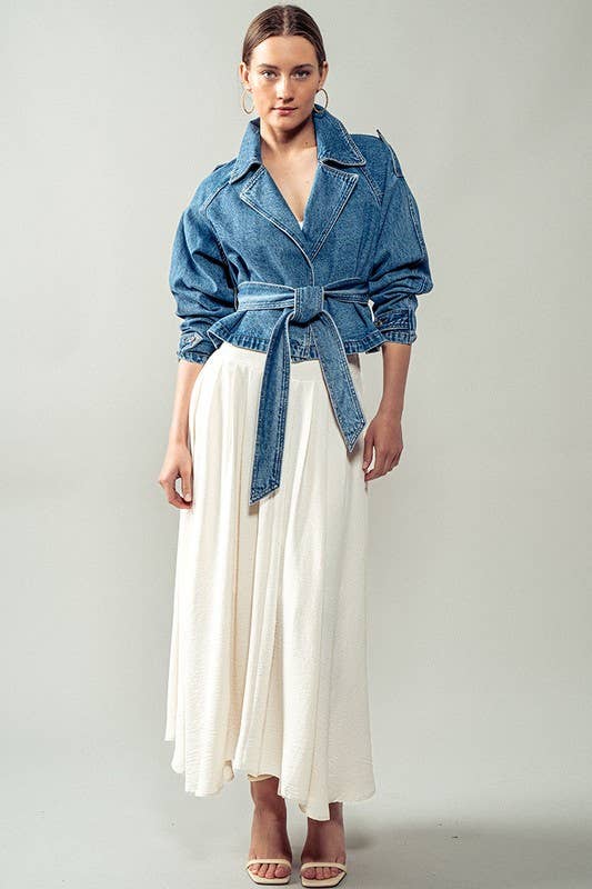 THE Stephanie Cropped Denim Trench