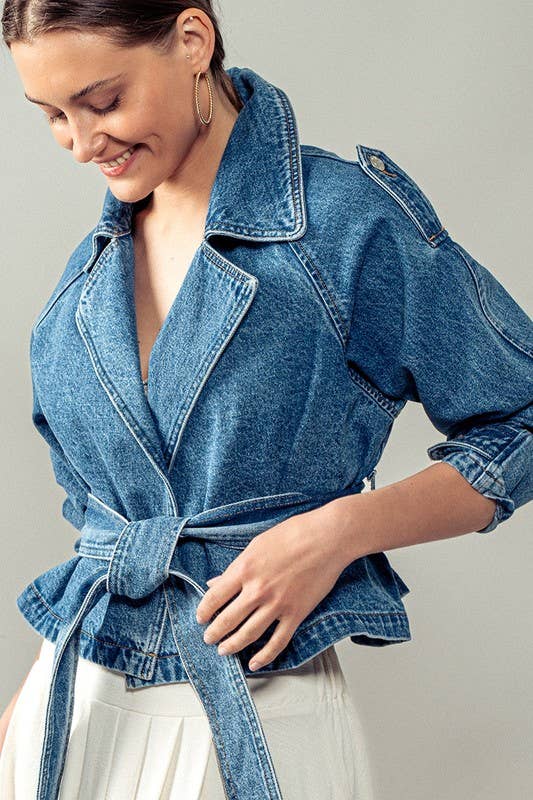THE Stephanie Cropped Denim Trench