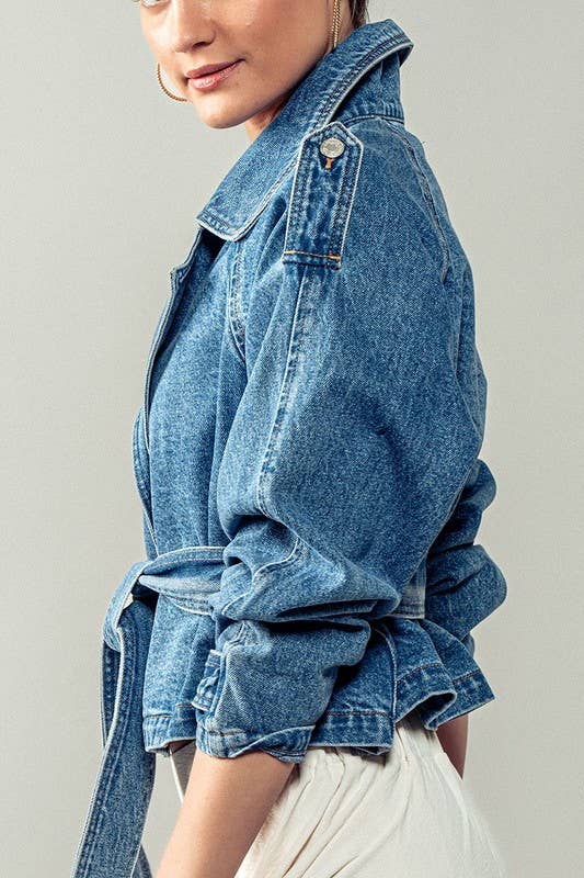THE Stephanie Cropped Denim Trench