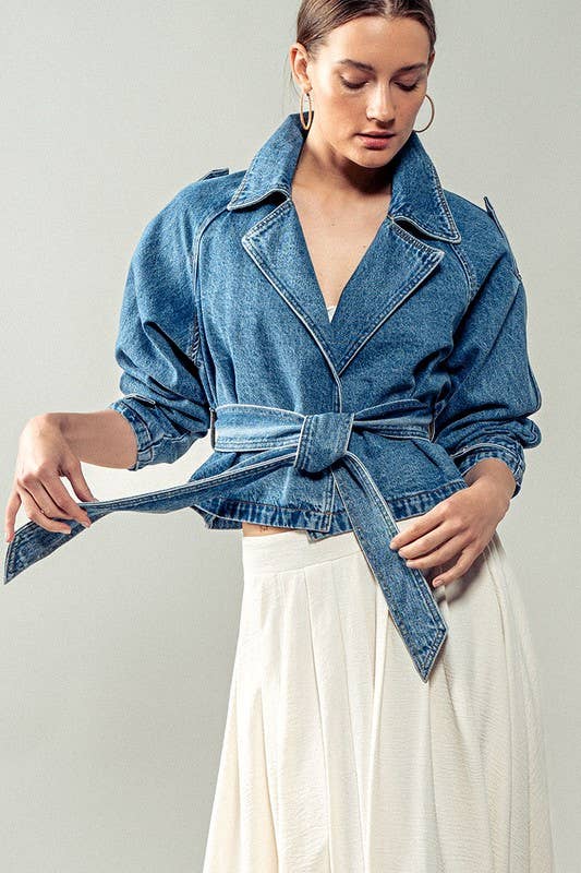 THE Stephanie Cropped Denim Trench