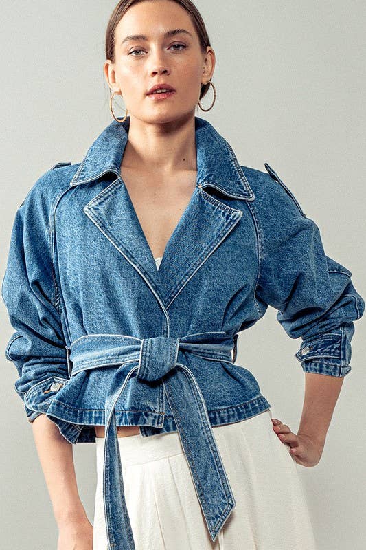 THE Stephanie Cropped Denim Trench