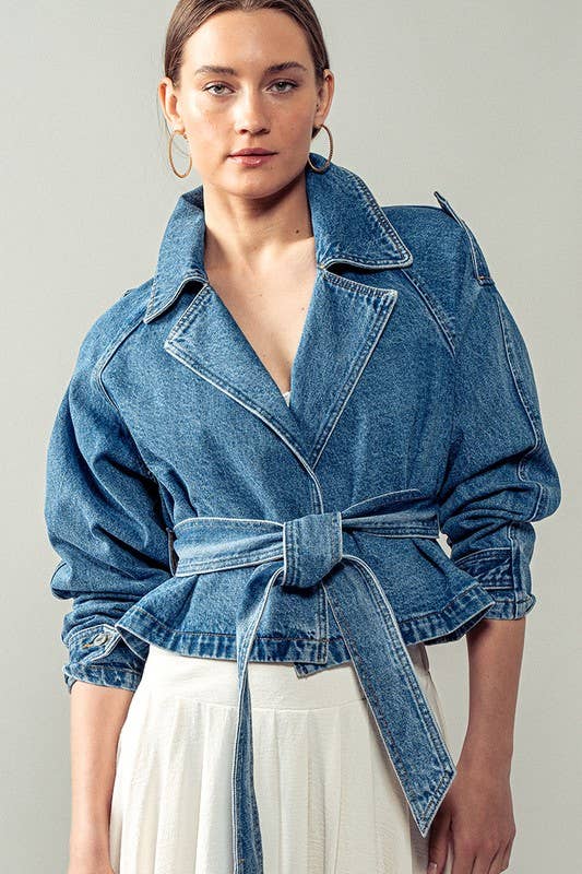 THE Stephanie Cropped Denim Trench